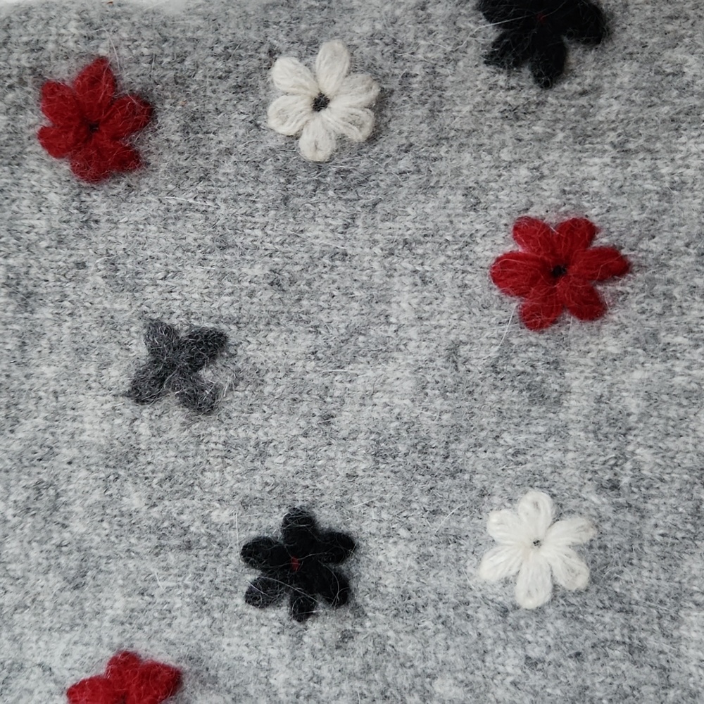 2/25$***Angora Blend Knit Scarf with Embroidered Flowers